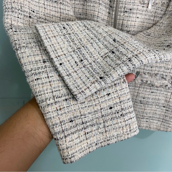 Lafayette 148 Tweed White Cream Metallic Black Jacket Zip Up Sz 14 - Picture 3 of 6